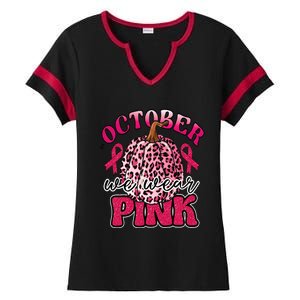 In October We Wear Pink Pumpkin Breast Cancer Awareness Ladies Halftime Notch Neck Tee