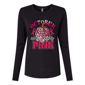 In October We Wear Pink Pumpkin Breast Cancer Awareness Womens Cotton Relaxed Long Sleeve T-Shirt