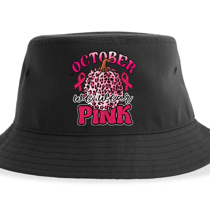 In October We Wear Pink Pumpkin Breast Cancer Awareness Sustainable Bucket Hat