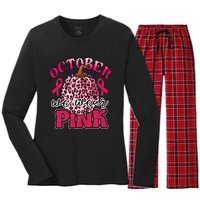 In October We Wear Pink Pumpkin Breast Cancer Awareness Women's Long Sleeve Flannel Pajama Set 