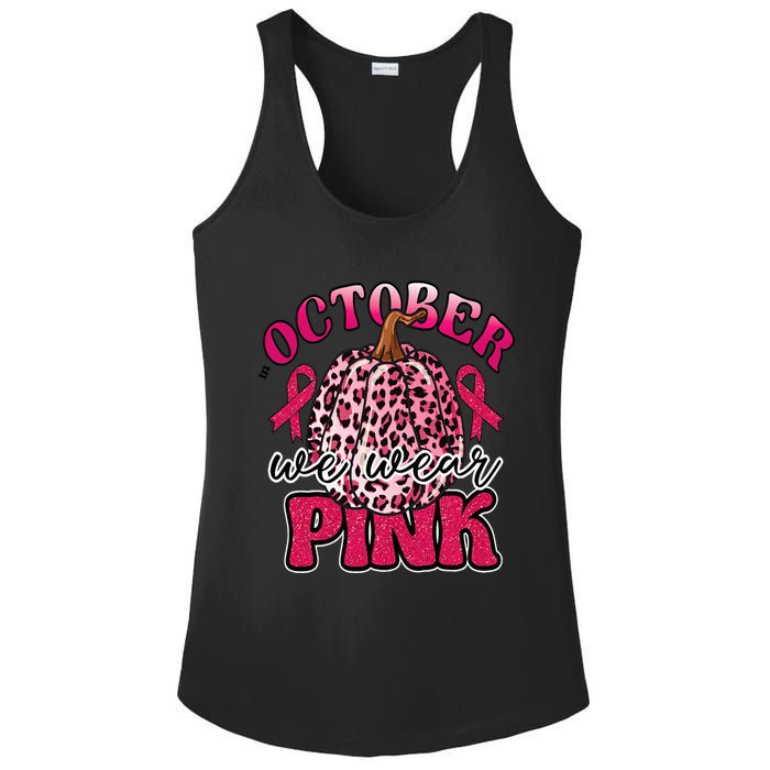 In October We Wear Pink Pumpkin Breast Cancer Awareness Ladies PosiCharge Competitor Racerback Tank