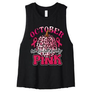 In October We Wear Pink Pumpkin Breast Cancer Awareness Women's Racerback Cropped Tank