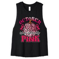 In October We Wear Pink Pumpkin Breast Cancer Awareness Women's Racerback Cropped Tank