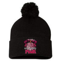 In October We Wear Pink Pumpkin Breast Cancer Awareness Pom Pom 12in Knit Beanie