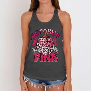 In October We Wear Pink Pumpkin Breast Cancer Awareness Women's Knotted Racerback Tank