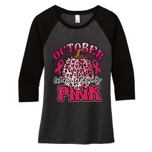 In October We Wear Pink Pumpkin Breast Cancer Awareness Women's Tri-Blend 3/4-Sleeve Raglan Shirt