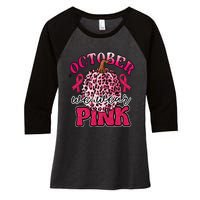 In October We Wear Pink Pumpkin Breast Cancer Awareness Women's Tri-Blend 3/4-Sleeve Raglan Shirt