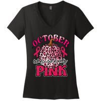 In October We Wear Pink Pumpkin Breast Cancer Awareness Women's V-Neck T-Shirt