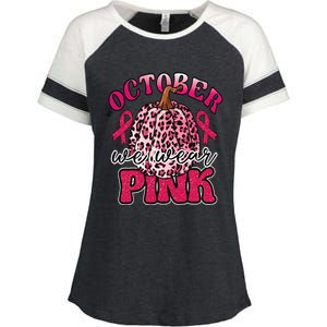 In October We Wear Pink Pumpkin Breast Cancer Awareness Enza Ladies Jersey Colorblock Tee