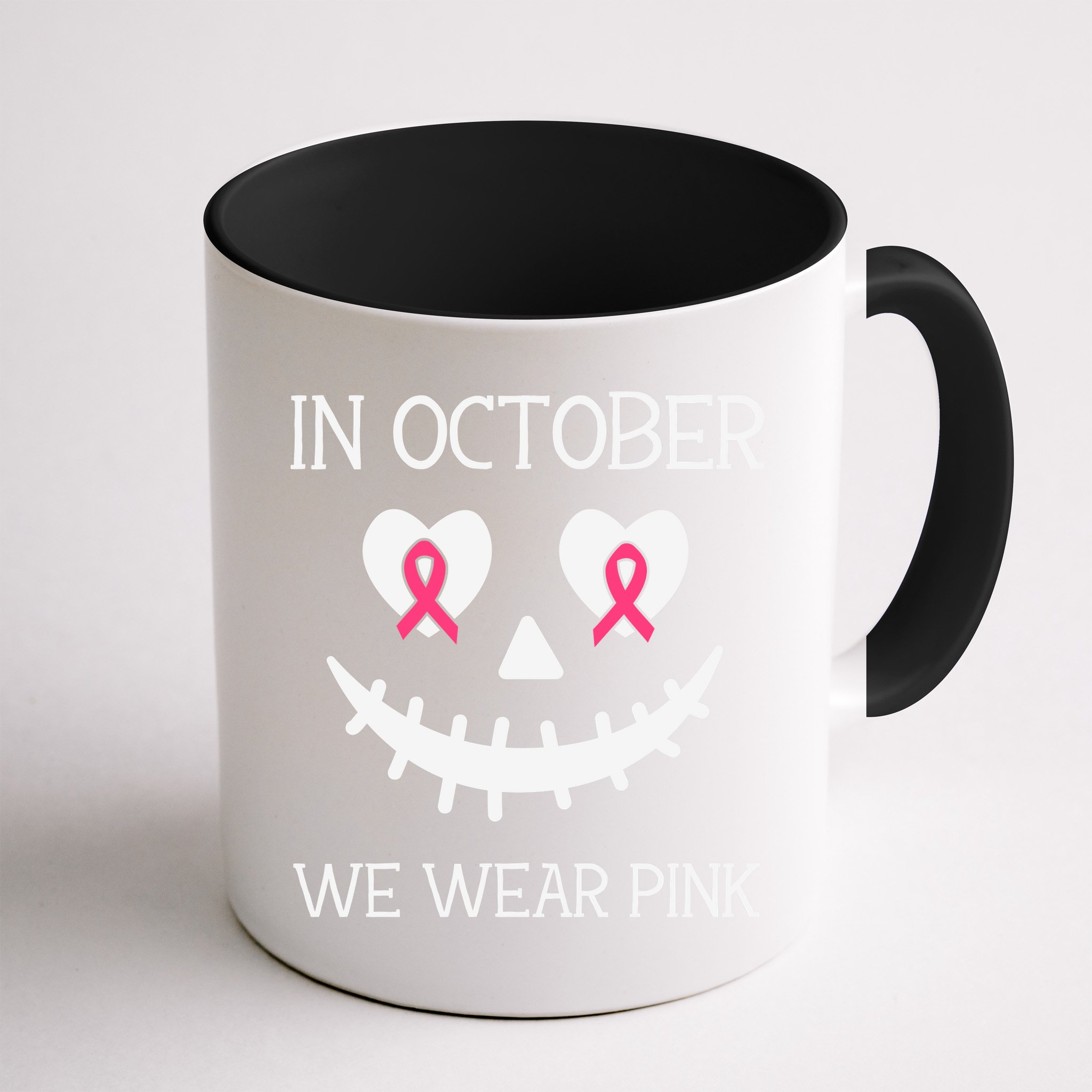 In October We Wear Pink Breast Cancer Halloween Breast Cancer Awareness Mug