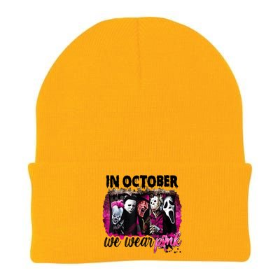 In October We Wear Pink Horror Movie Halloween Breast Cancer Knit Cap Winter Beanie