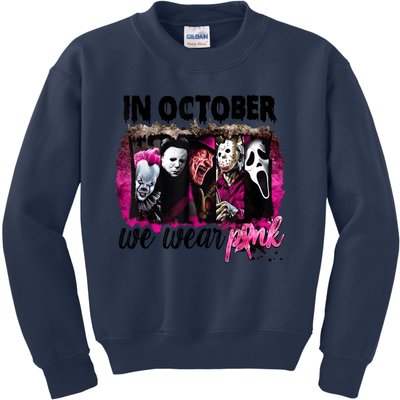 In October We Wear Pink Horror Movie Halloween Breast Cancer Kids Sweatshirt