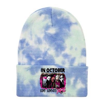 In October We Wear Pink Horror Movie Halloween Breast Cancer Tie Dye 12in Knit Beanie