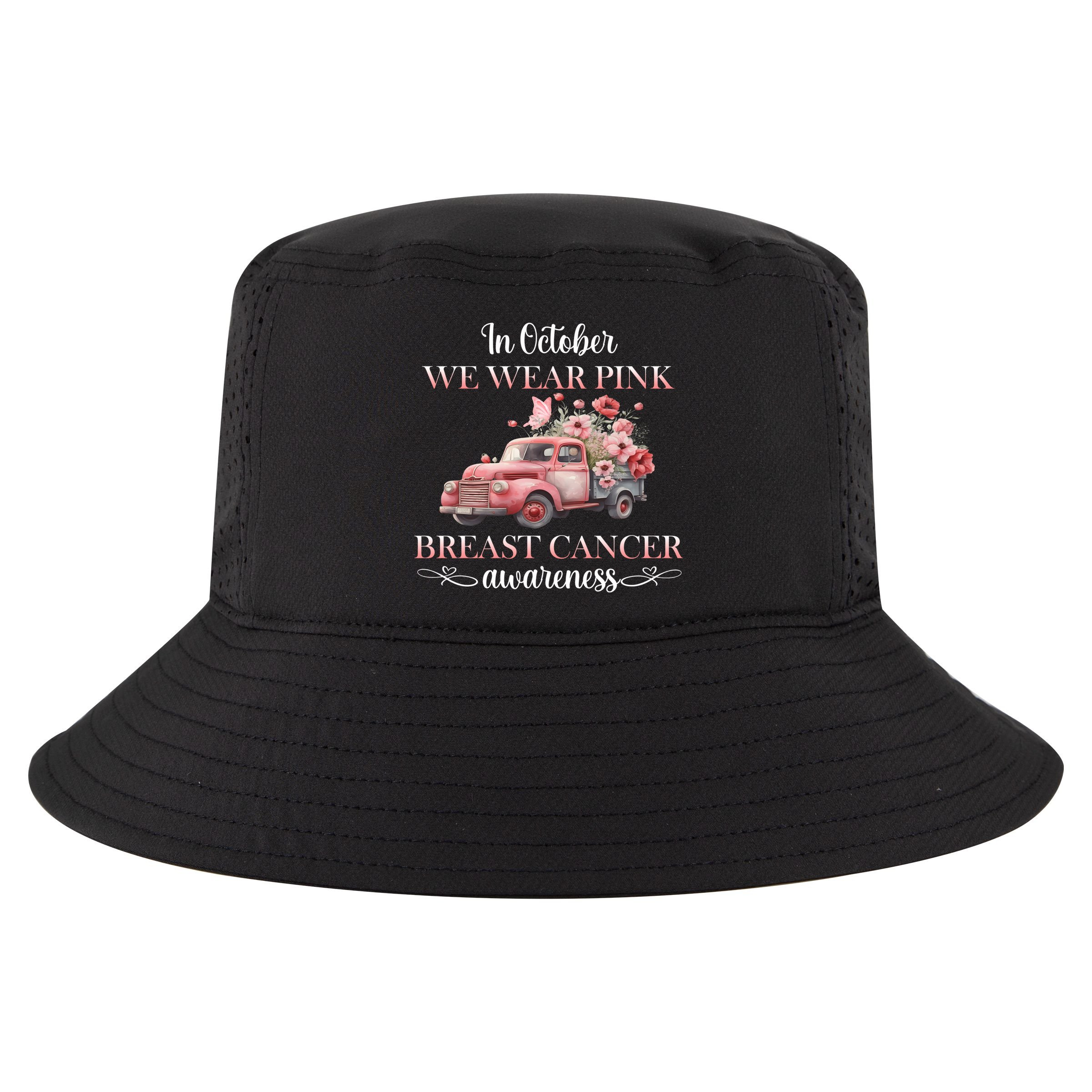 In October We Wear Pink Breast Cancer Floral Truck Cool Comfort Performance Bucket Hat
