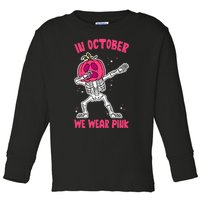 In October We Wear Pink Breast Cancer Pumpkin Halloween Toddler Long Sleeve Shirt