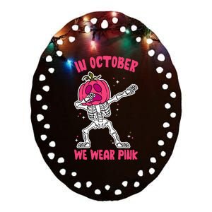 In October We Wear Pink Breast Cancer Pumpkin Halloween Ceramic Oval Ornament