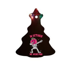 In October We Wear Pink Breast Cancer Pumpkin Halloween Ceramic Tree Ornament