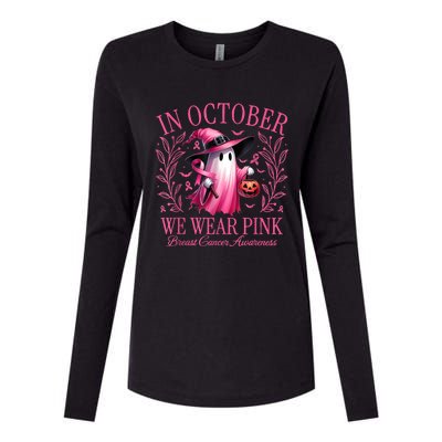 In October We Wear Breast Cancer Awareness Halloween Womens Cotton Relaxed Long Sleeve T-Shirt