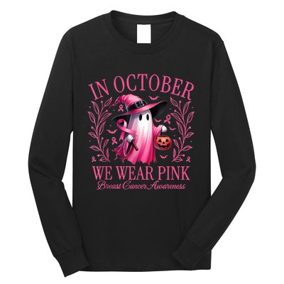 In October We Wear Breast Cancer Awareness Halloween Long Sleeve Shirt