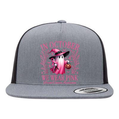 In October We Wear Breast Cancer Awareness Halloween Flat Bill Trucker Hat