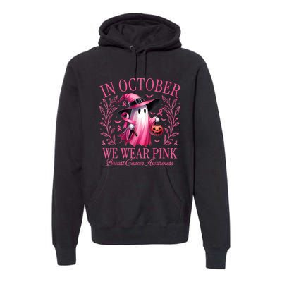 In October We Wear Breast Cancer Awareness Halloween Premium Hoodie