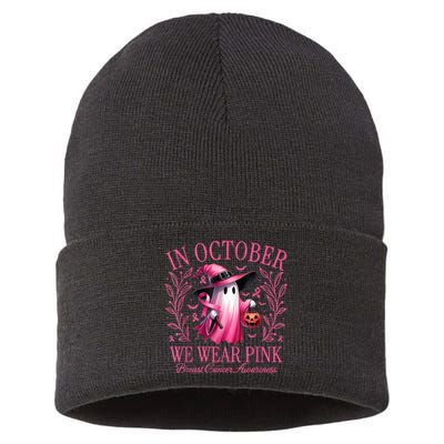 In October We Wear Breast Cancer Awareness Halloween Sustainable Knit Beanie