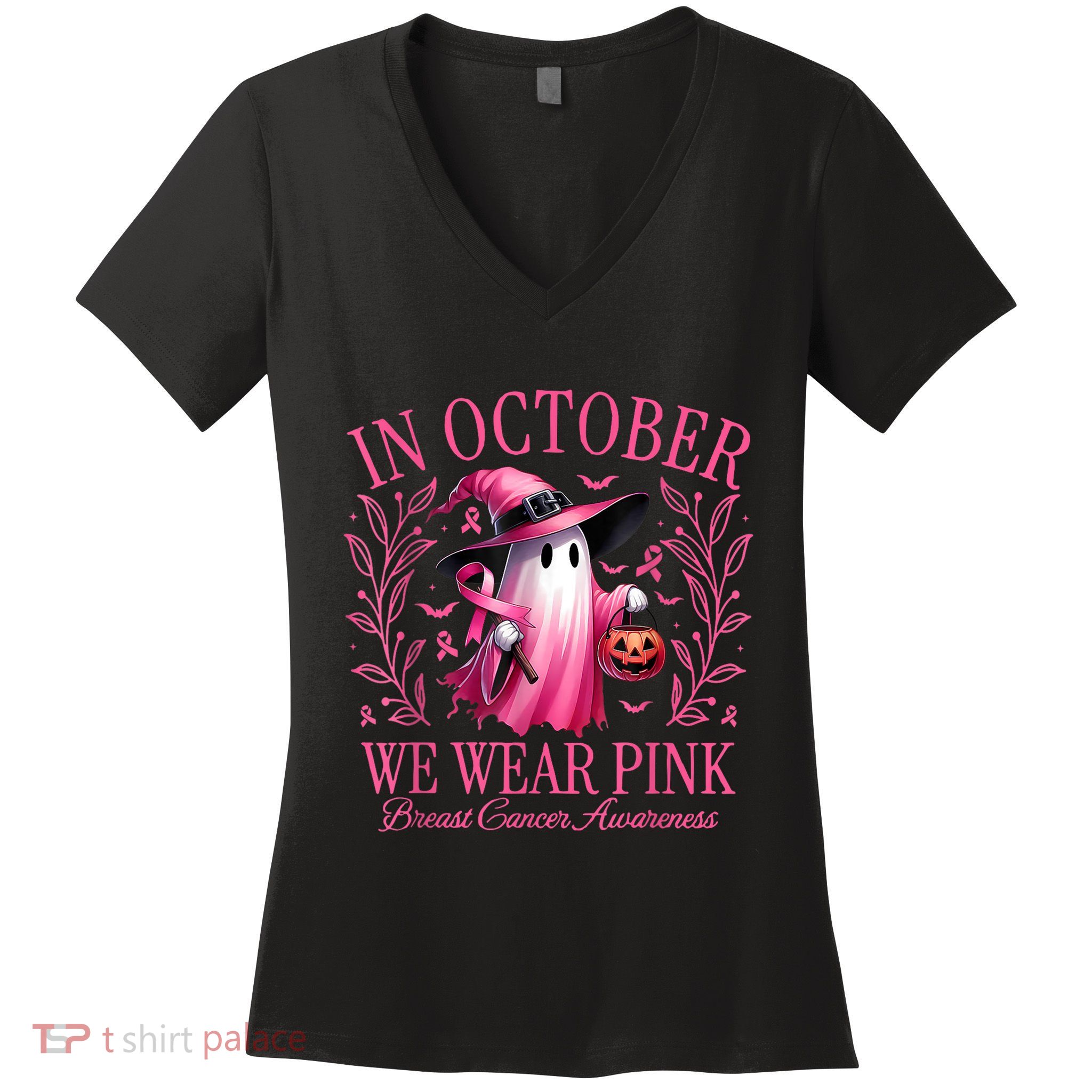 In October We Wear Breast Cancer Awareness Halloween Women's V-Neck T-Shirt