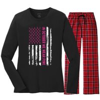 In October We Wear Pink Ribbon Breast Cancer American Flag Women's Long Sleeve Flannel Pajama Set 