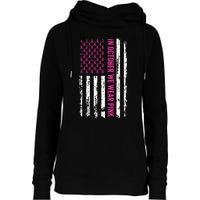 In October We Wear Pink Ribbon Breast Cancer American Flag Womens Funnel Neck Pullover Hood