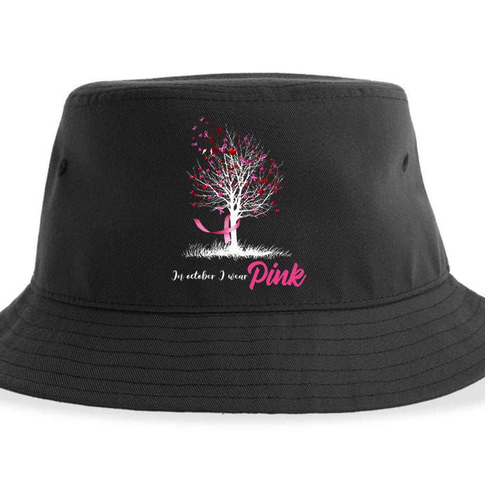 In October We Wear Pink Tree Breast Cancer Awareness Sustainable Bucket Hat