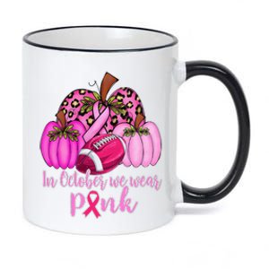 In October We Wear Pink Football Pumpkin Breast Cancer 11oz Black Color Changing Mug