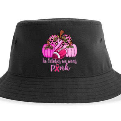 In October We Wear Pink Football Pumpkin Breast Cancer Sustainable Bucket Hat