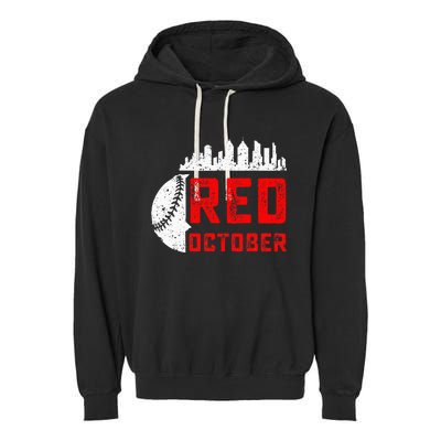 In October We Red Baseball Garment-Dyed Fleece Hoodie