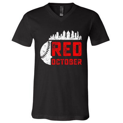 In October We Red Baseball V-Neck T-Shirt