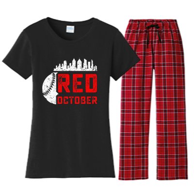 In October We Red Baseball Women's Flannel Pajama Set