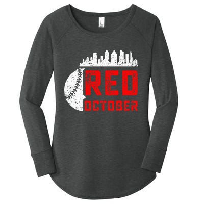 In October We Red Baseball Women's Perfect Tri Tunic Long Sleeve Shirt