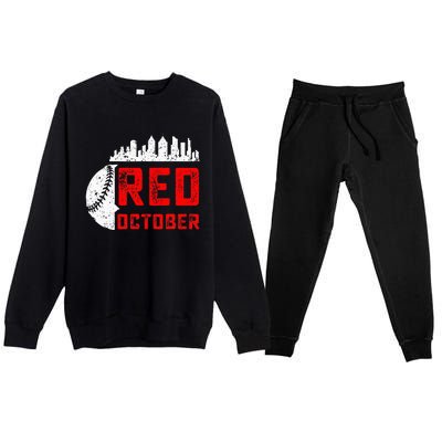 In October We Red Baseball Premium Crewneck Sweatsuit Set