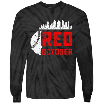 In October We Red Baseball Tie-Dye Long Sleeve Shirt