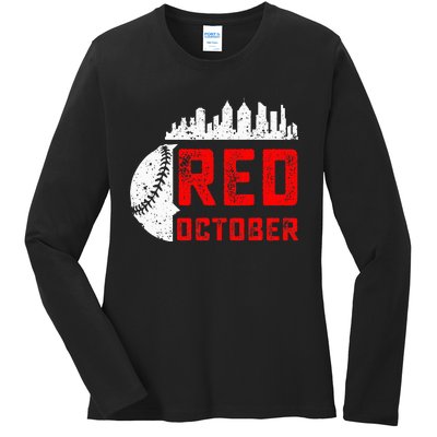 In October We Red Baseball Ladies Long Sleeve Shirt