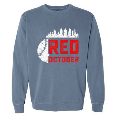 In October We Red Baseball Garment-Dyed Sweatshirt