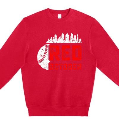 In October We Red Baseball Premium Crewneck Sweatshirt