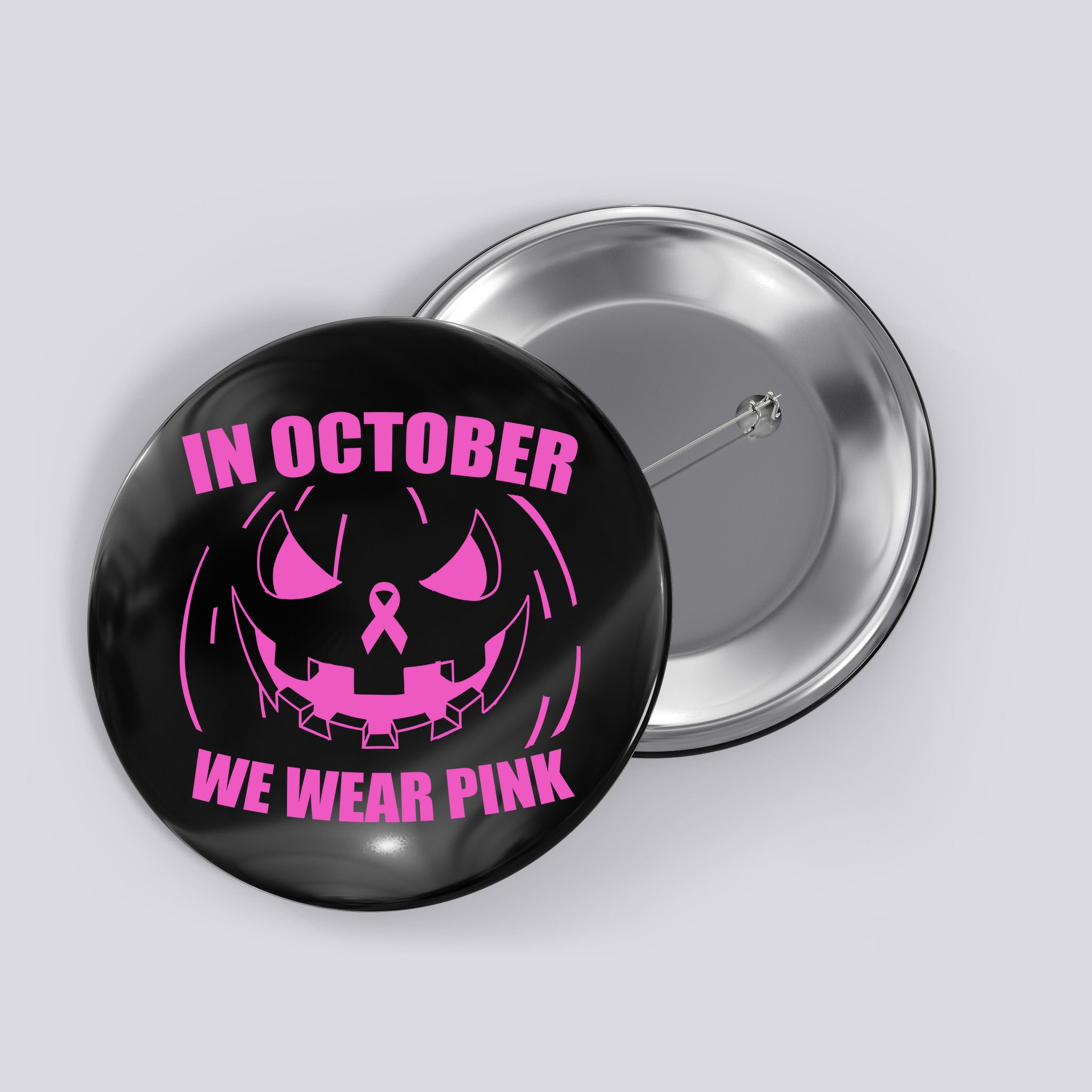 In October We Wear Pink Breast Cancer Halloween Button
