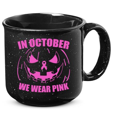 In October We Wear Pink Breast Cancer Halloween 15oz Campfire Ceramic Mug