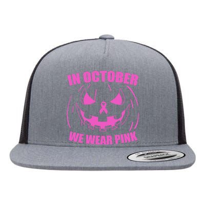 In October We Wear Pink Breast Cancer Halloween Flat Bill Trucker Hat