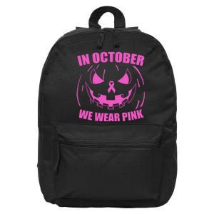 In October We Wear Pink Breast Cancer Halloween 16 in Basic Backpack