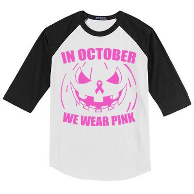 In October We Wear Pink Breast Cancer Halloween Kids Colorblock Raglan Jersey