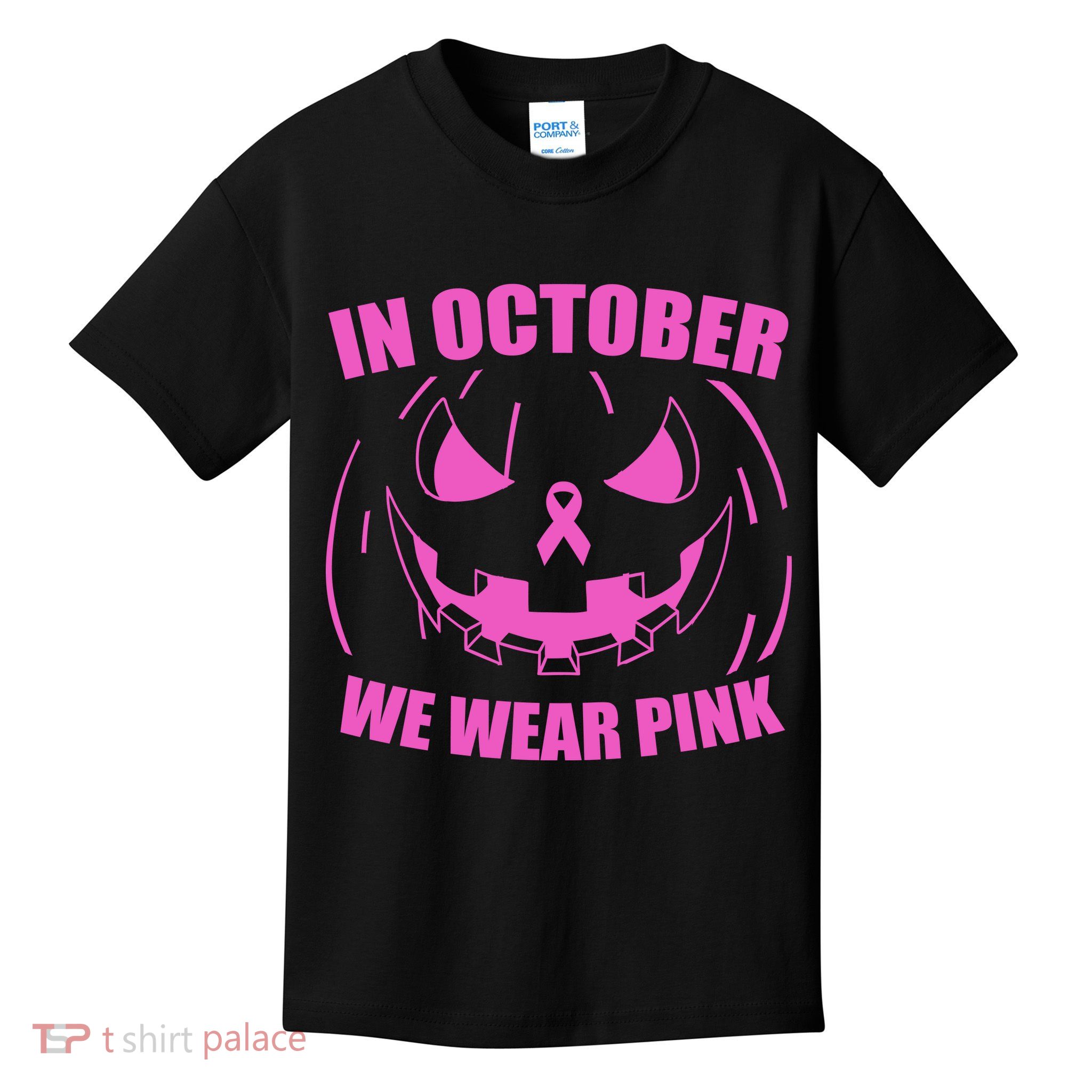In October We Wear Pink Breast Cancer Halloween Kids T-Shirt