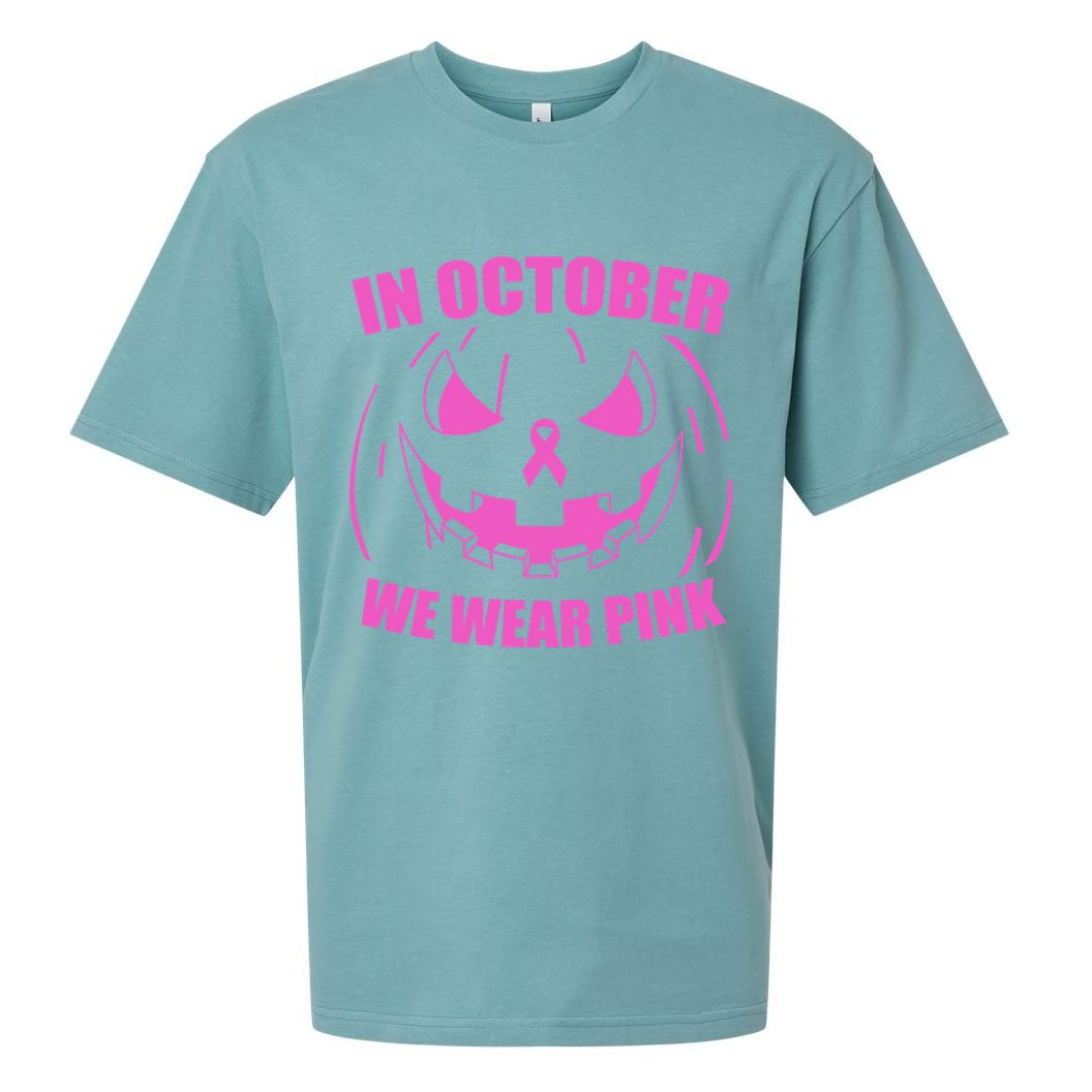 In October We Wear Pink Breast Cancer Halloween Sueded Cloud Jersey T-Shirt