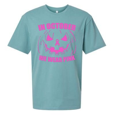 In October We Wear Pink Breast Cancer Halloween Sueded Cloud Jersey T-Shirt