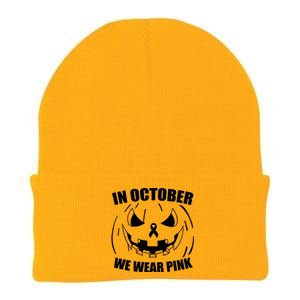 In October We Wear Pink Halloween Breast Cancer Knit Cap Winter Beanie